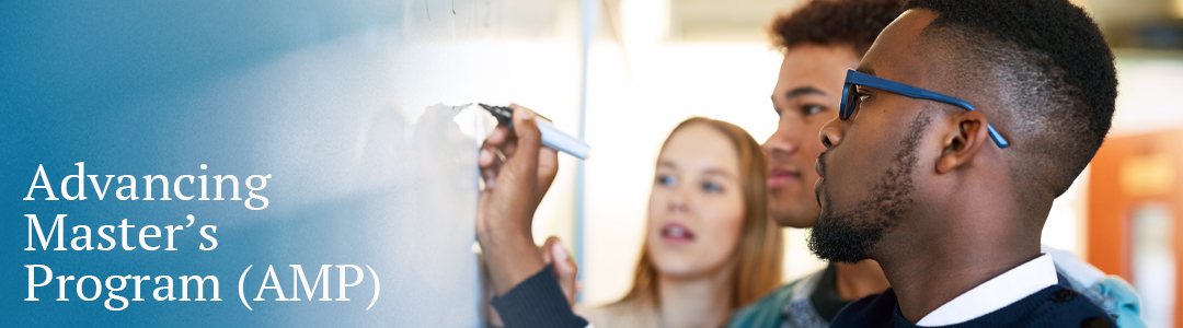 three students work out a design on a white board