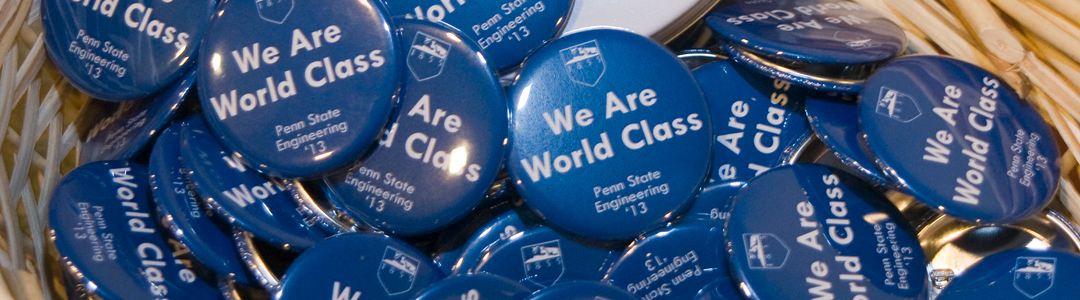 blue and white decorations at an alumni event