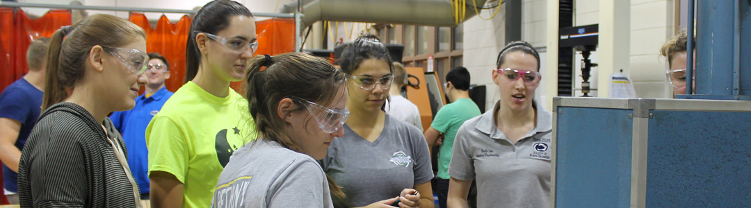 female undergraduate students at work in the learning factory workshop