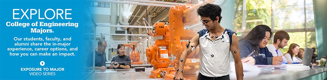 Explore College of Engineering Majors. Our students, faculty, and alumni share the in-major experience, career options, and how you can make an impact. Go to Exposure to Major Video Series.