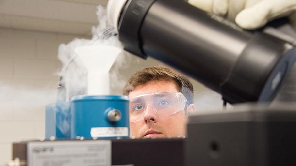 student working in lab