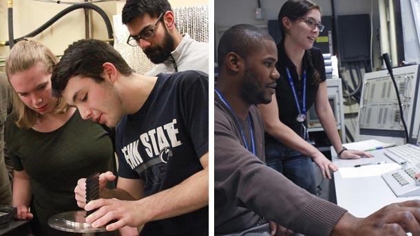 students working in labs in mechanical and nuclear engineering