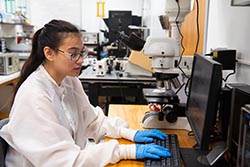 A researcher works at a computer