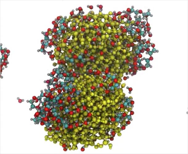 Illustration of a molecular reaction between chromium-oxide and diethylene glycol.