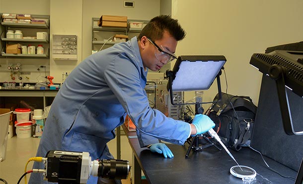Tak-Sing Wong, professor of mechanical and biomedical engineering at Penn State, at work in the lab